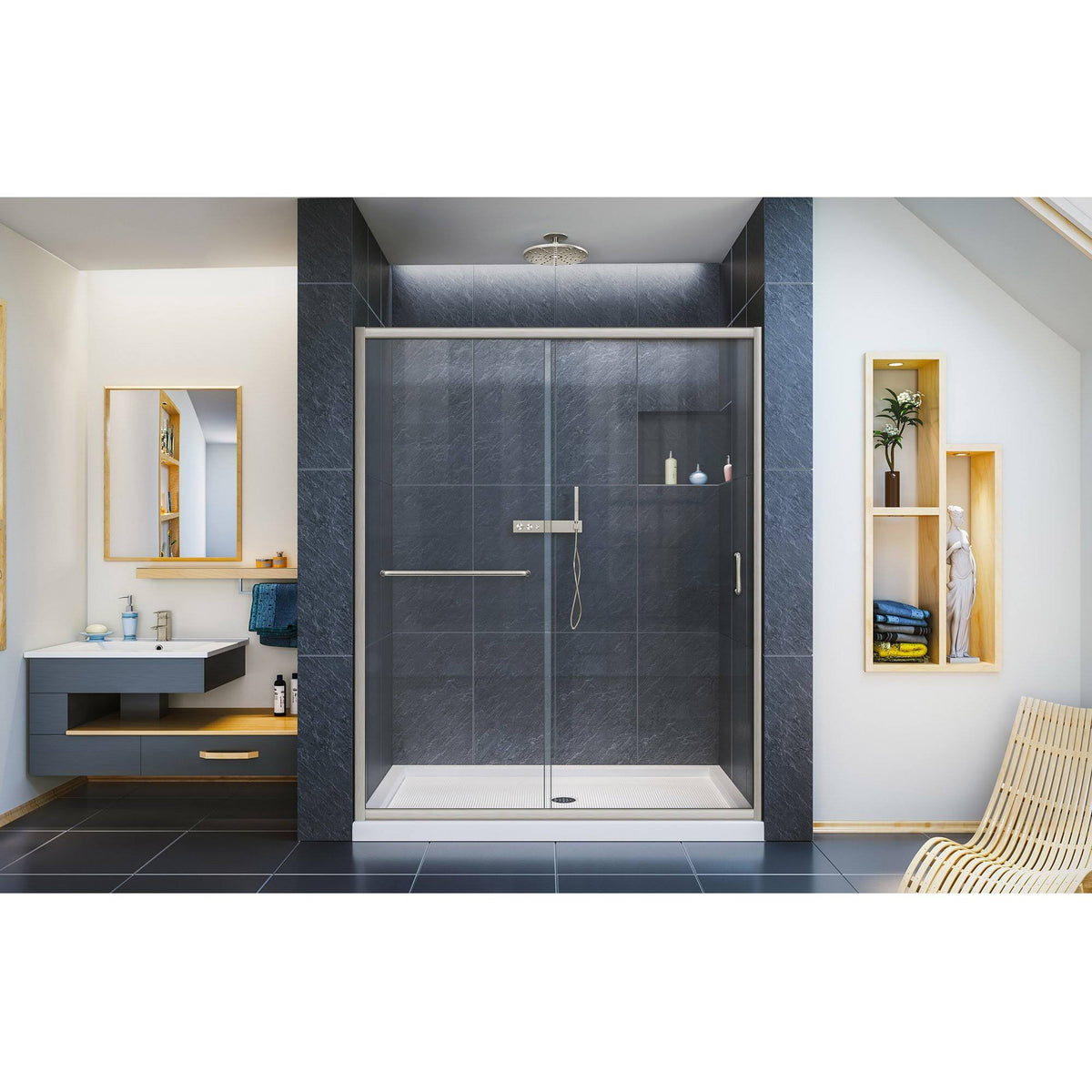 72 in. Semi-Frameless Sliding Shower Door Clear Glass Brushed Nickel F18721
