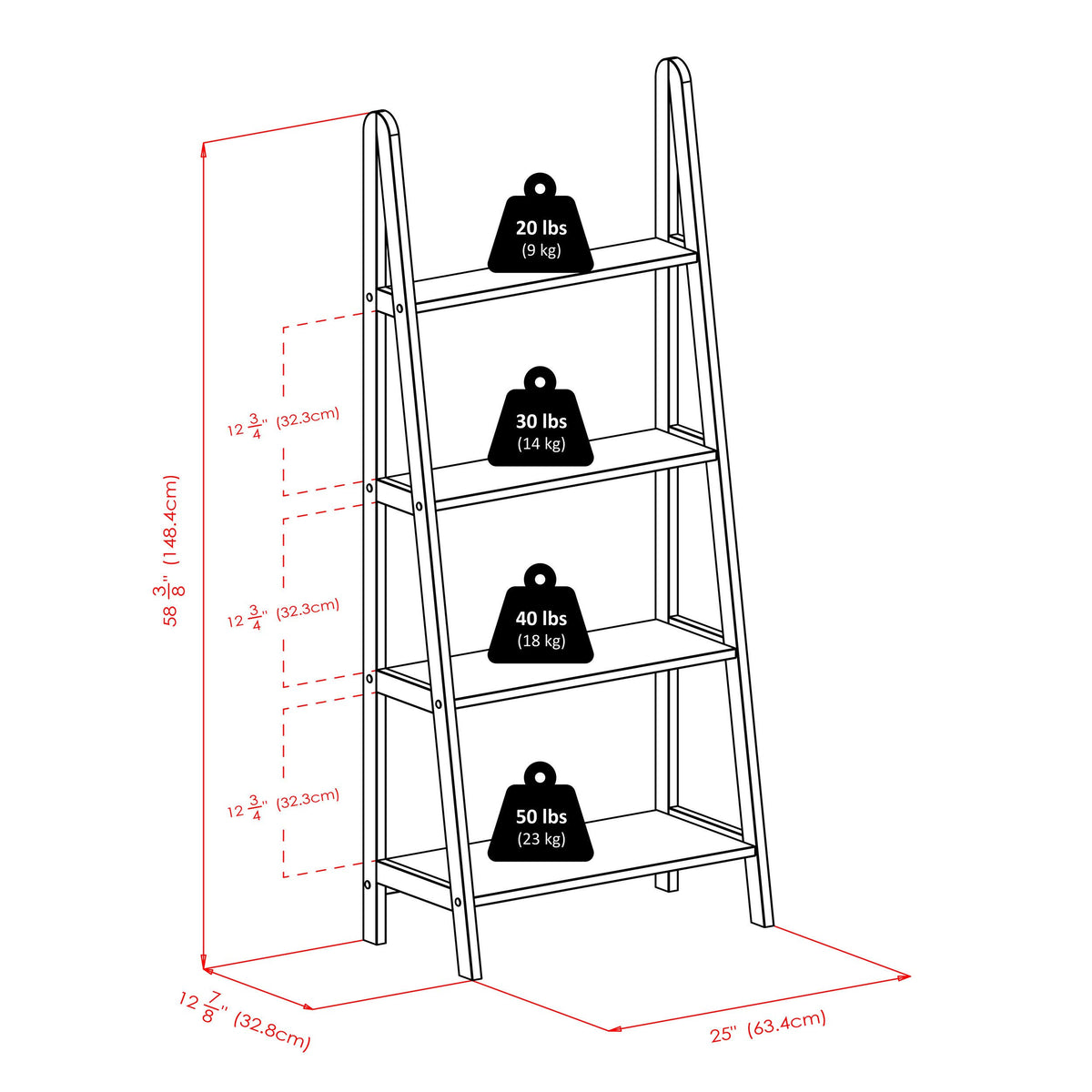 Espresso 4-Tier A-Frame Shelf W157