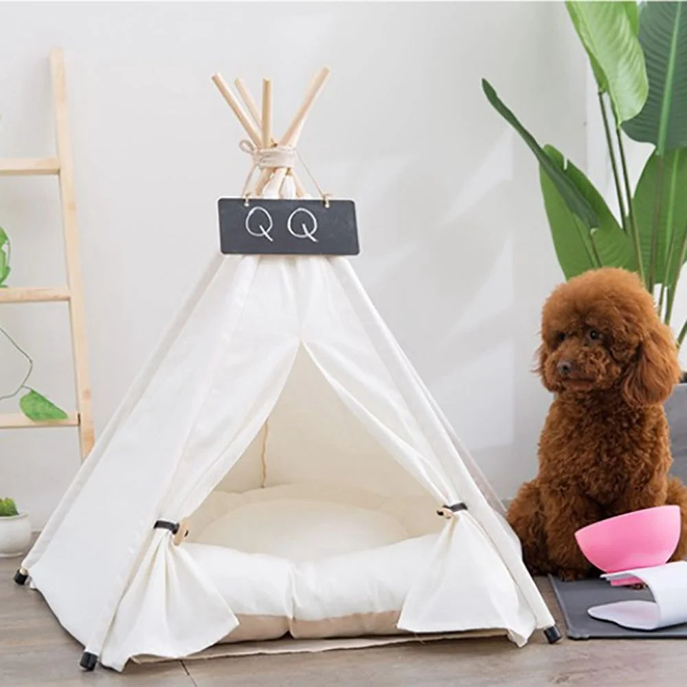 Canvas Wooden Pet House Dog Cat Bed V61116