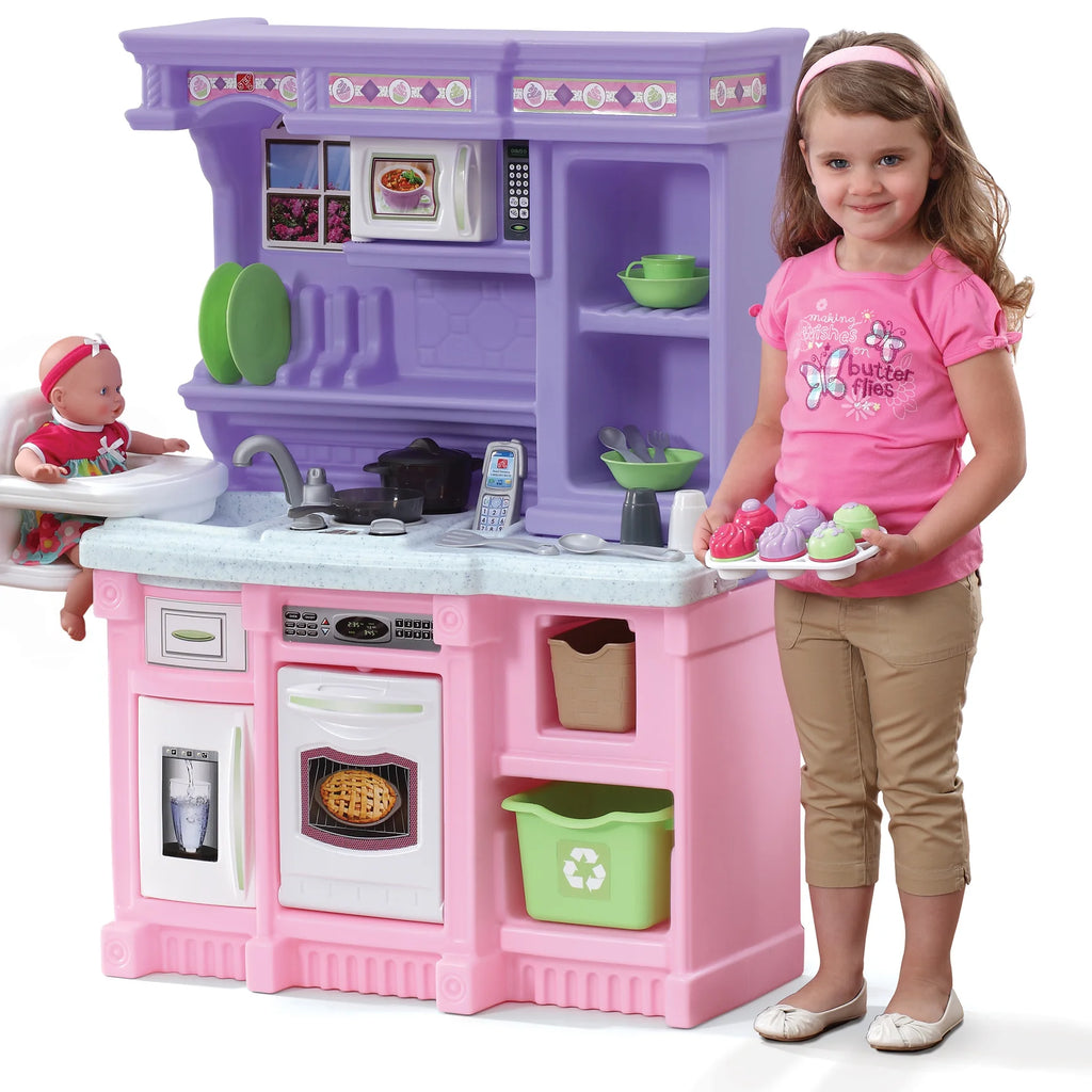 Pink Toddler Plastic Kitchen Playset with 30 Piece Play Set H98869