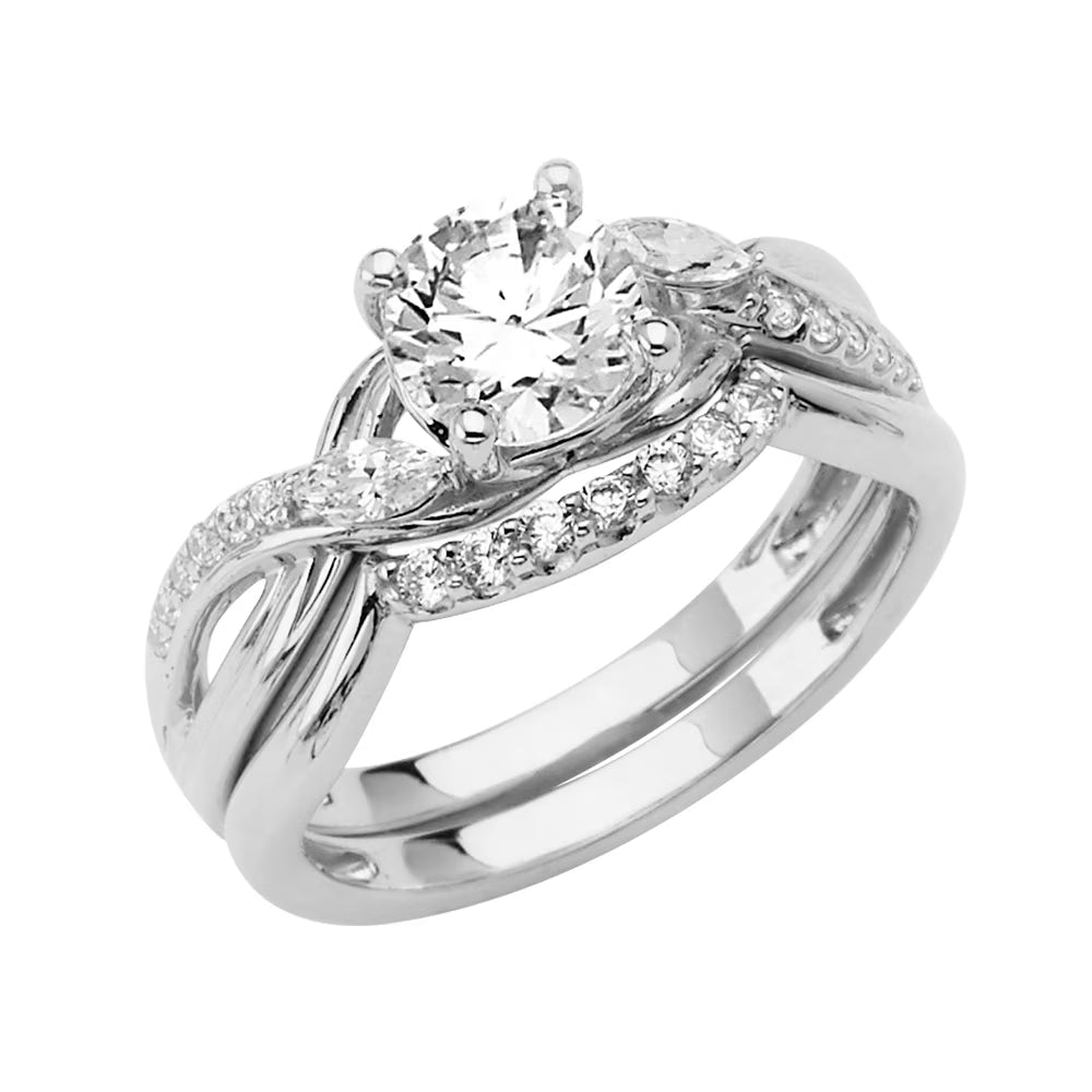 14k White Gold Cubic Zirconia Engagement Ring Bridal Set F51024