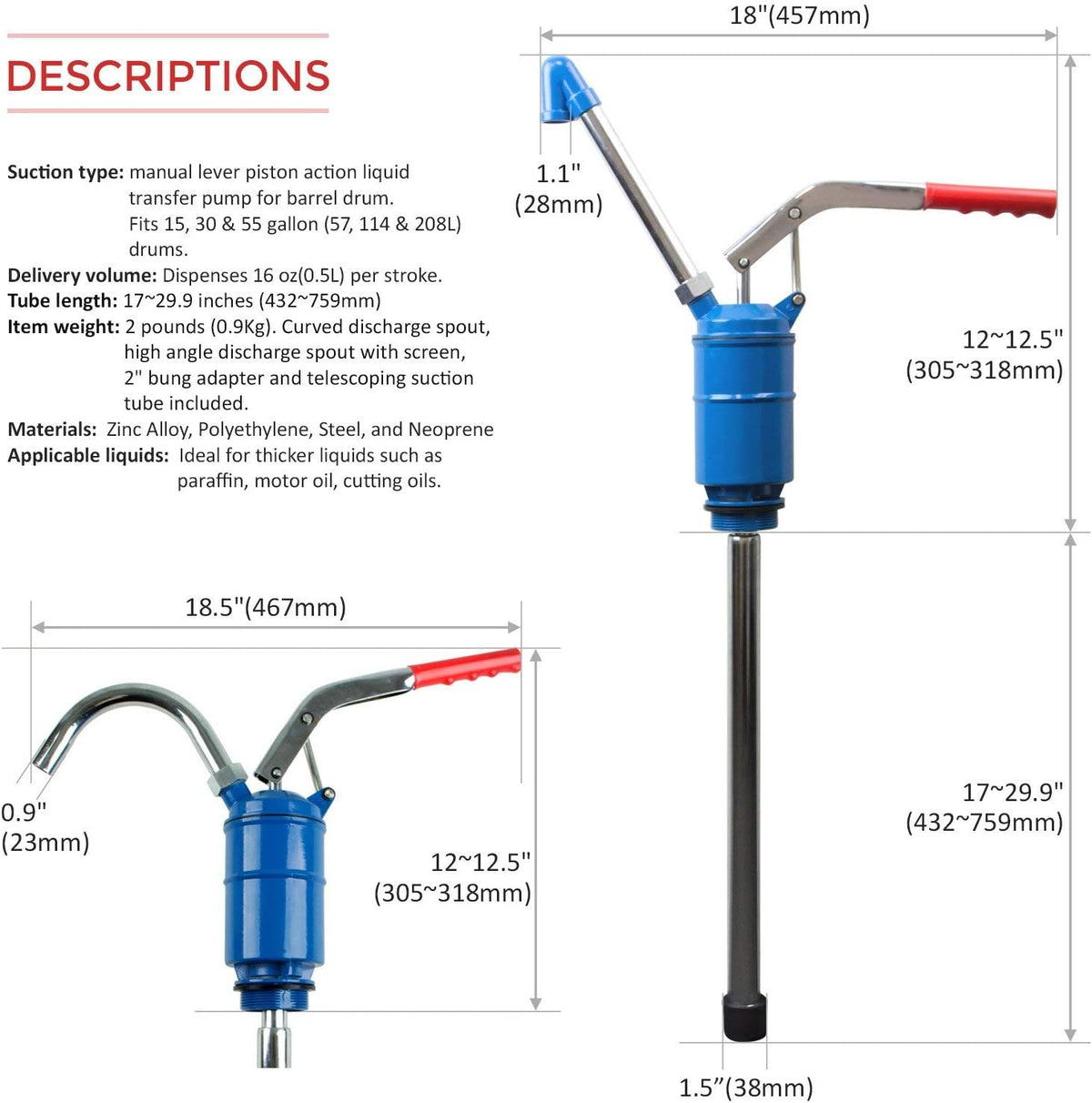 Heavy Duty Manual Drum Barrel Pump Pack of 2 D942075