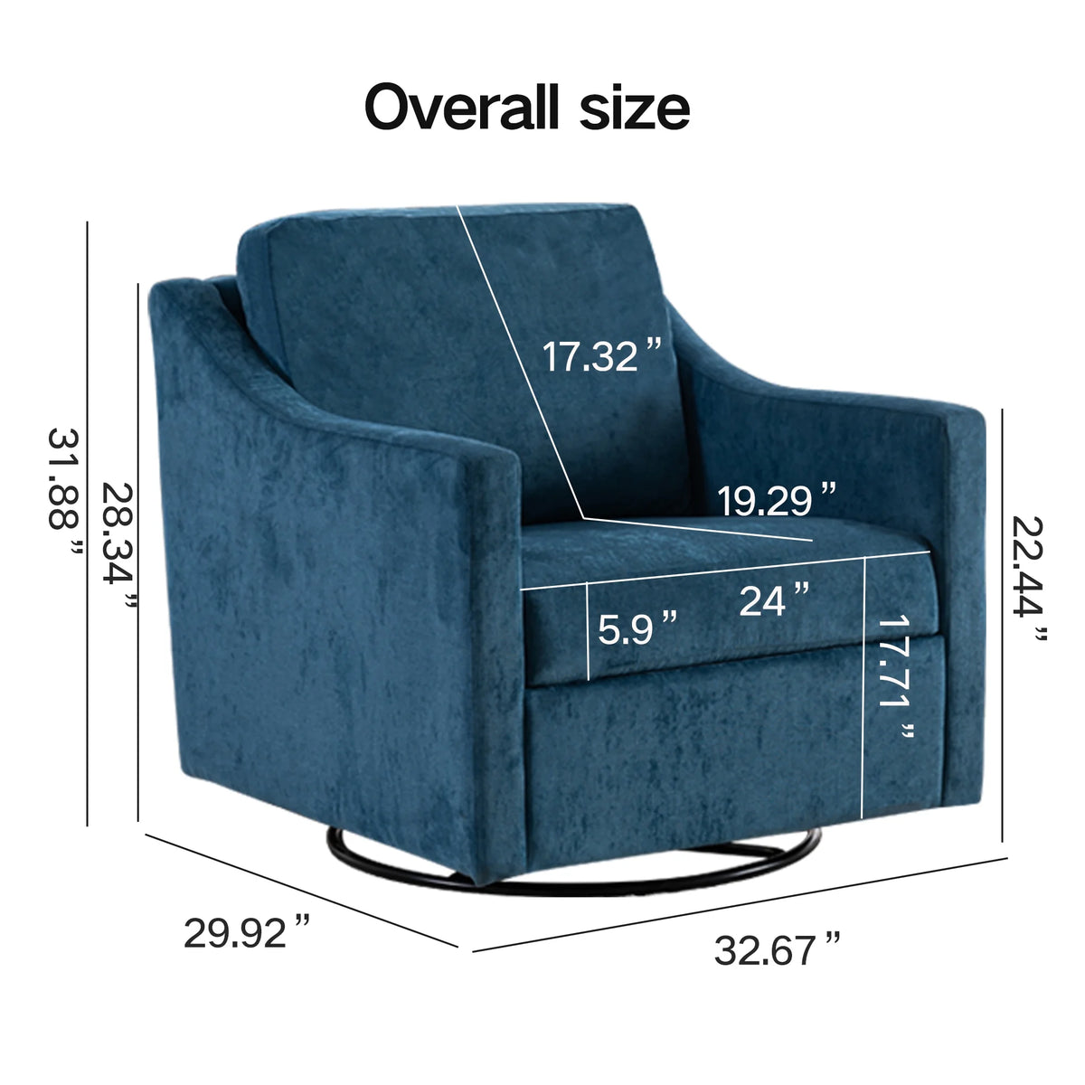 Navy Blue Linen Fabric Swivel Accent Chair E592153