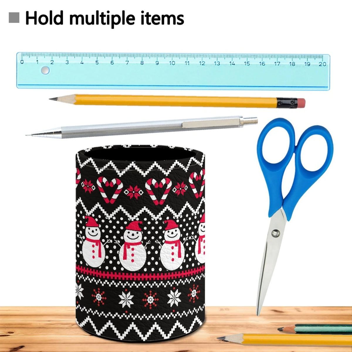 Christmas Pencil Holder Desk Drawer Organizer Leather Pen Container U665171
