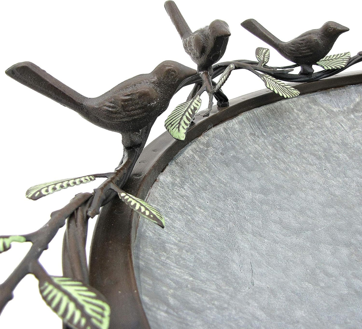 Galvanized Birdbath with Cast Iron Bird Accents U75265