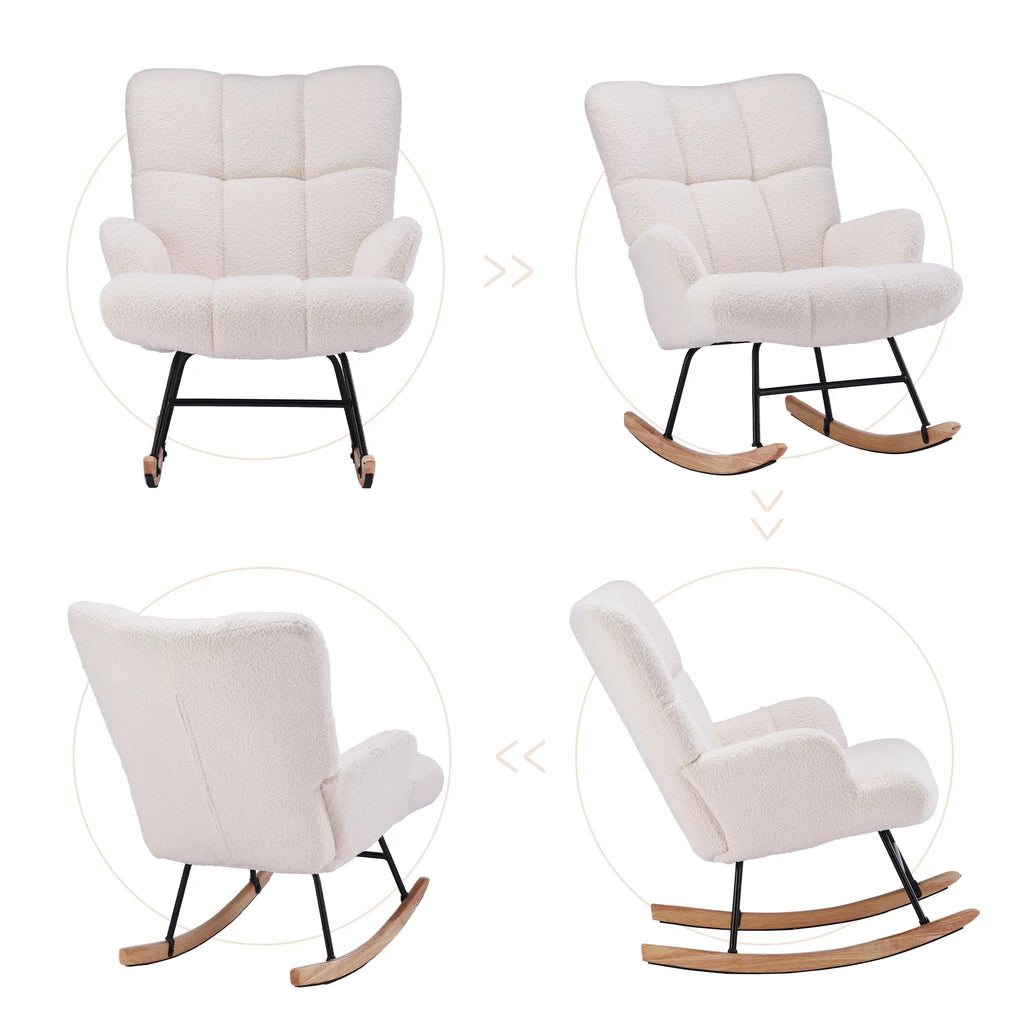White Teddy Velvet Upholstered Rocking Chair Y694