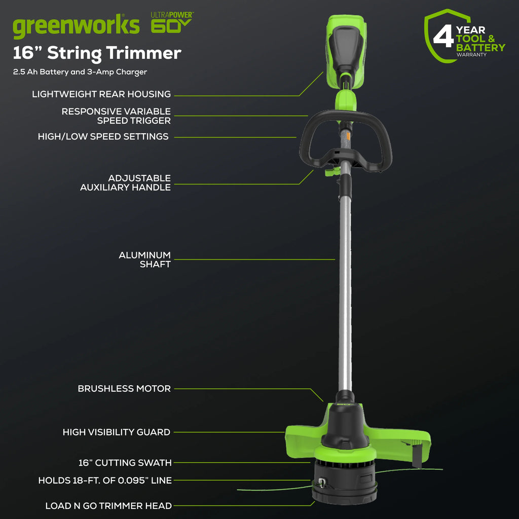 60V 16" Front Mount String Trimmer with 2.5Ah Battery & Charger Z58957