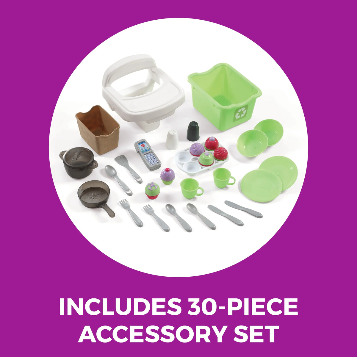 Pink Toddler Plastic Kitchen Playset with 30 Piece Play Set H98869