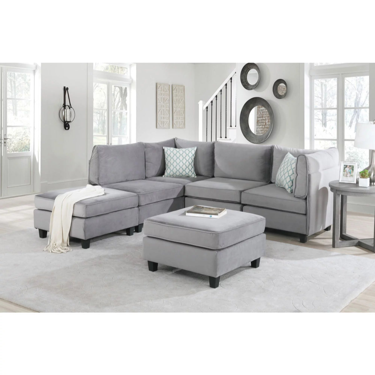 Gray Velvet 6Pc Modular Reversible Sectional Sofa S5137