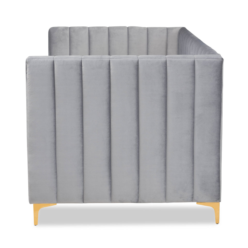 Light Grey Velvet Upholstered Gold Finished Twin Daybed A386779