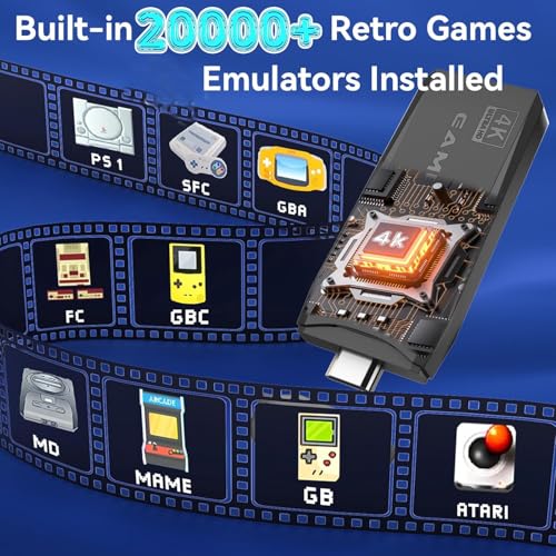 Wireless Retro Gaming Console Stick, Plug and Play, 4K HDMI, 2.4G Wireless Controllers, 64GB O6304
