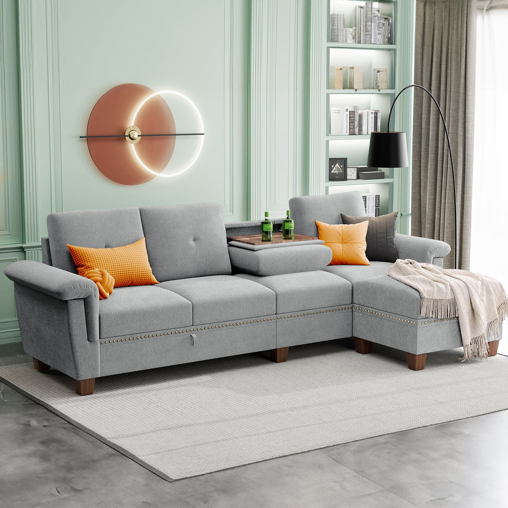 Dark Grey L Shaped Sectional Sofa with Storage Chaise I807607