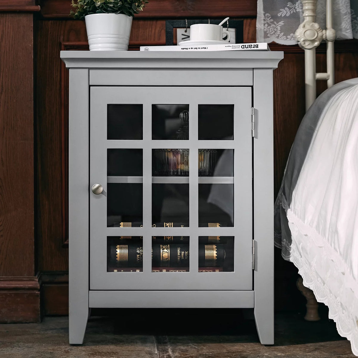 Grey Bedside Table with Storage Compartments A672