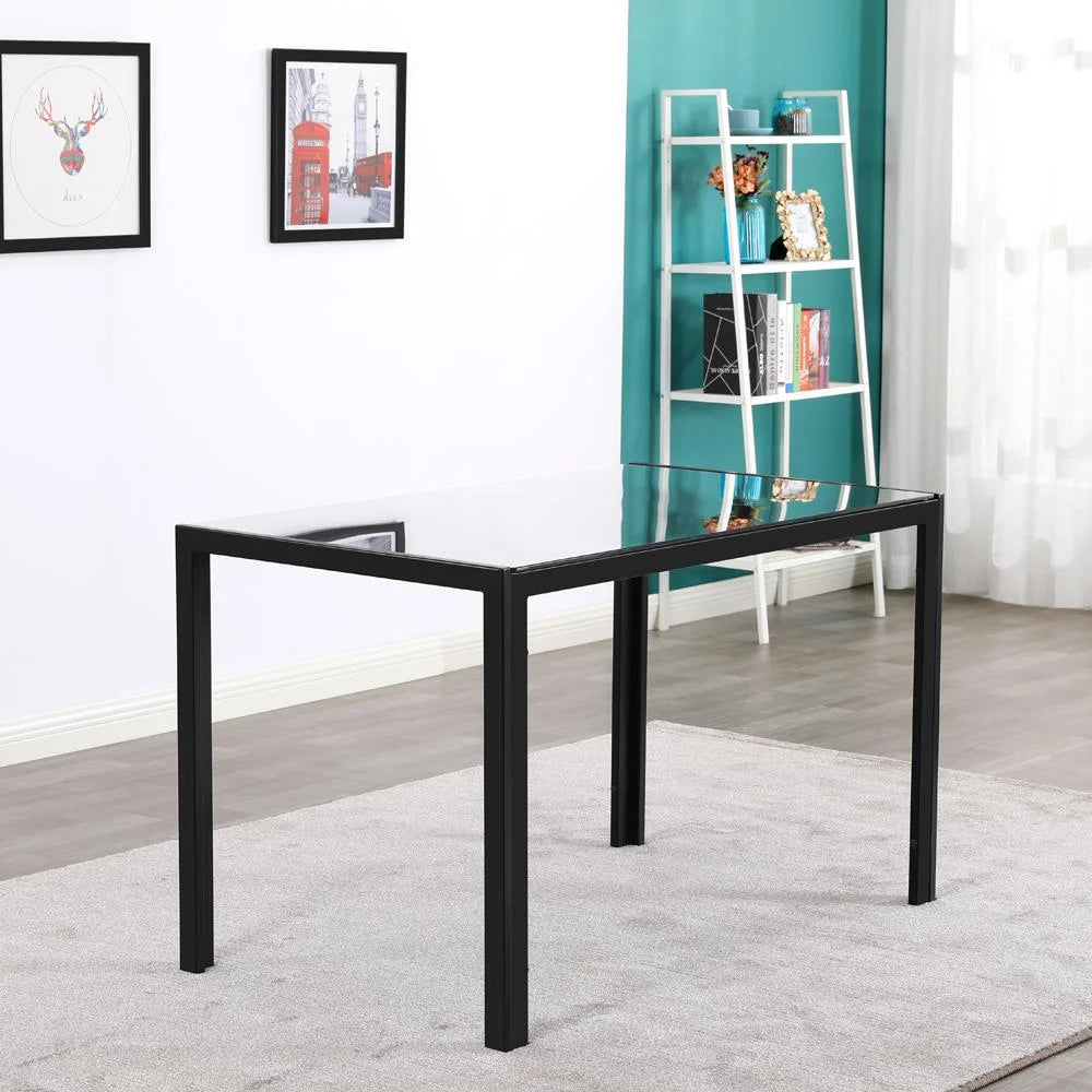 7 Pcs Glass Dining Table Set with 6 Chairs, Black R6536