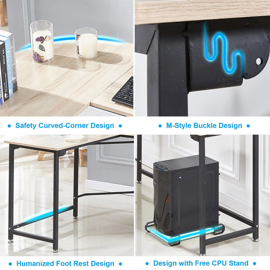 L-shaped Corner Computer Desk Workstation Wood and Metal Large Size Y5475