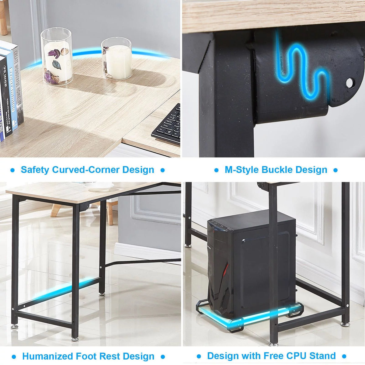 L-shaped Corner Computer Desk Workstation Wood and Metal Large Size Y5475