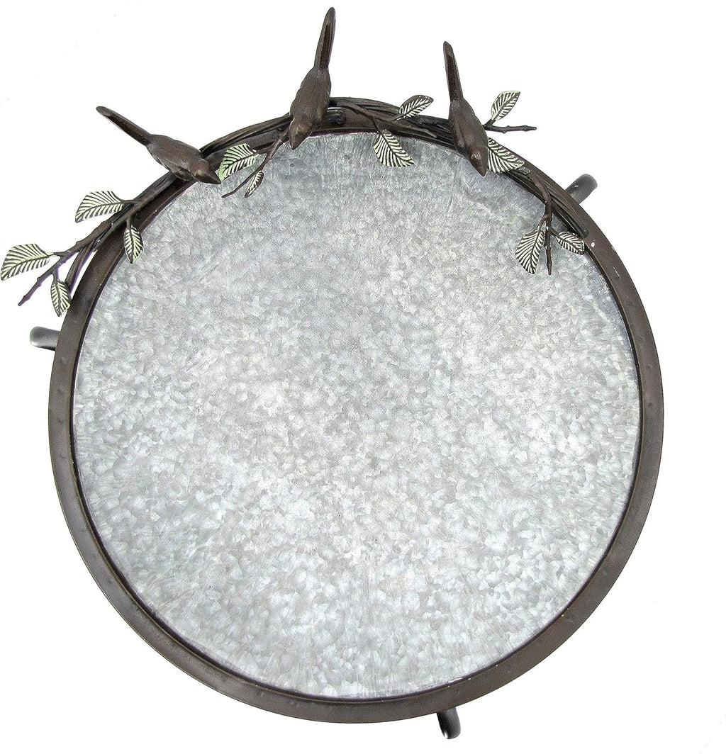 Galvanized Birdbath with Cast Iron Bird Accents U75265