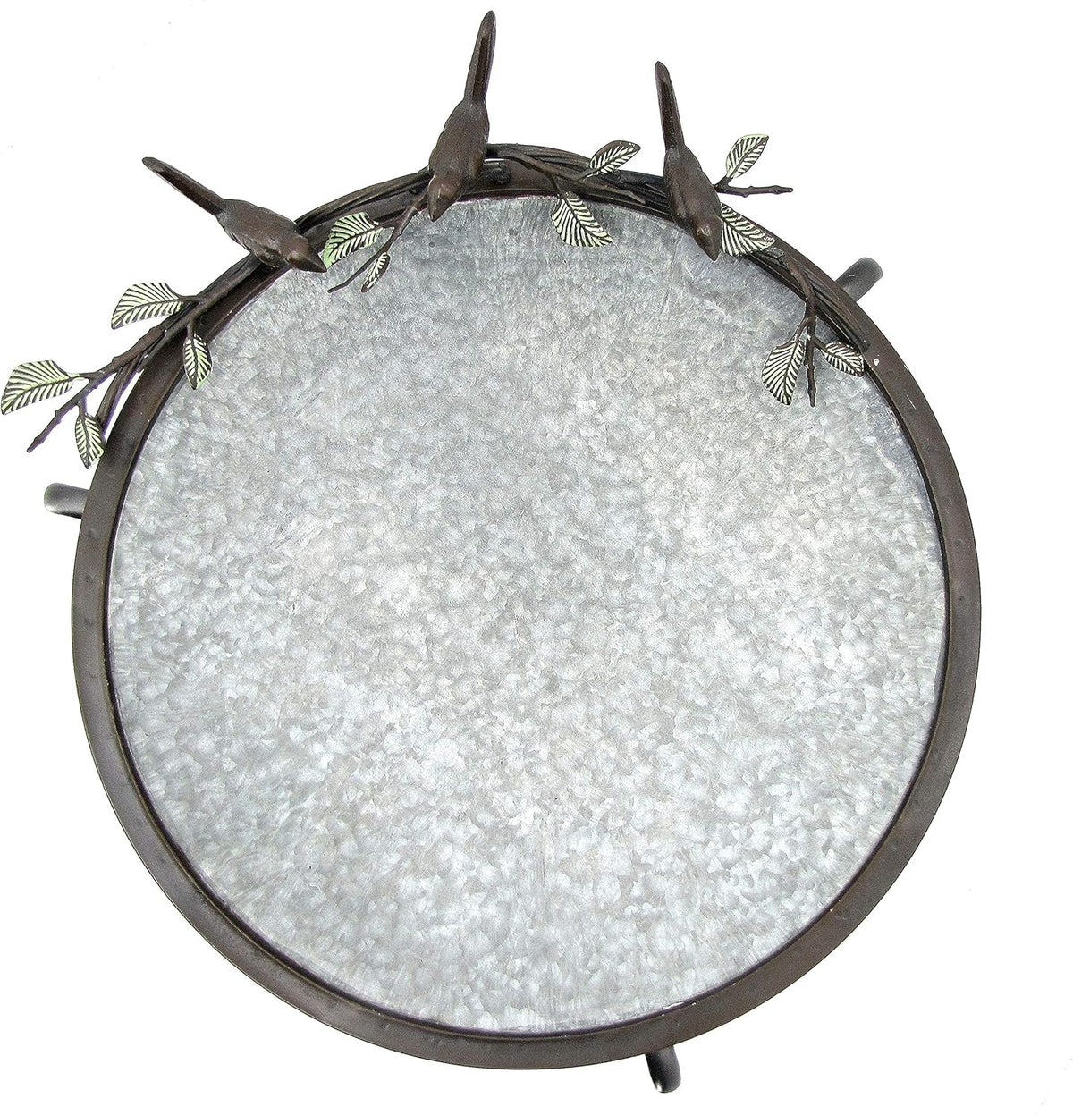 Galvanized Birdbath with Cast Iron Bird Accents U75265