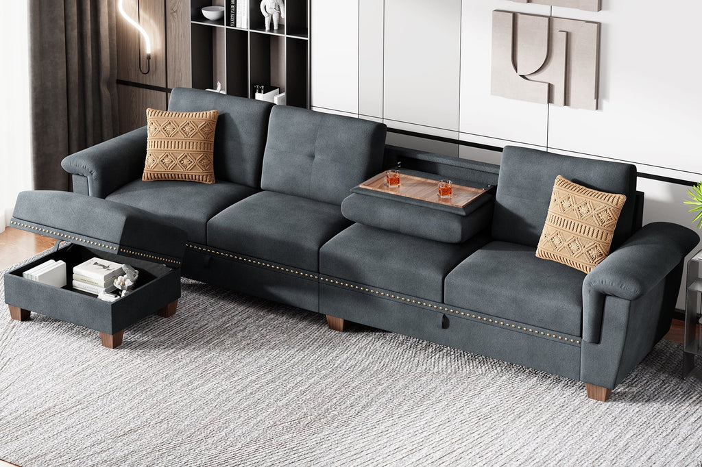 Dark Grey L Shaped Sectional Sofa with Storage Chaise I807607
