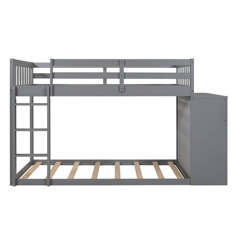 Gray Twin Over Twin Bunk Bed with 4 Drawers & 3 Shelves & Ladder X222707