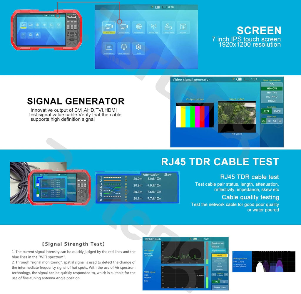 4K 8MP CVI TVI AHD IP Camera Tester 7inch TFT Touch Screen A3386