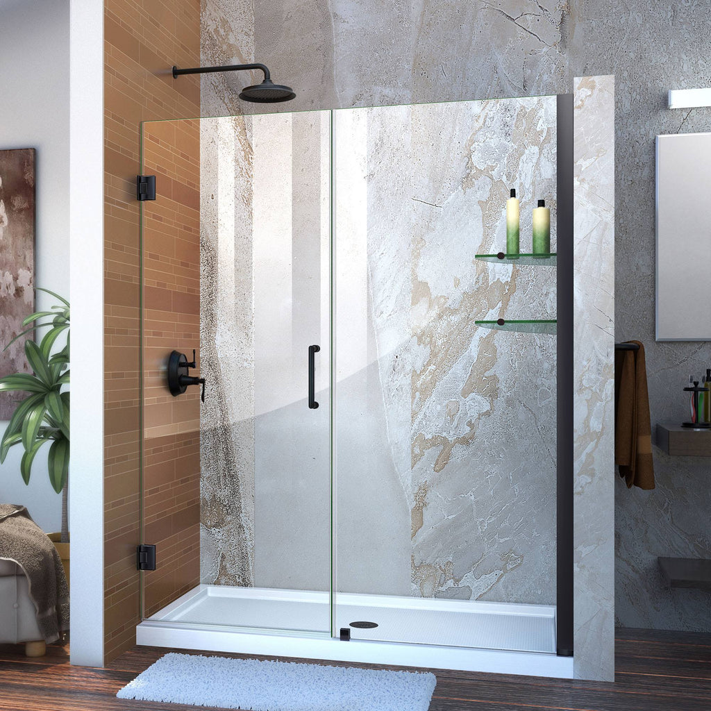 Satin Black Frameless Hinged Shower Door with Shelves W221534
