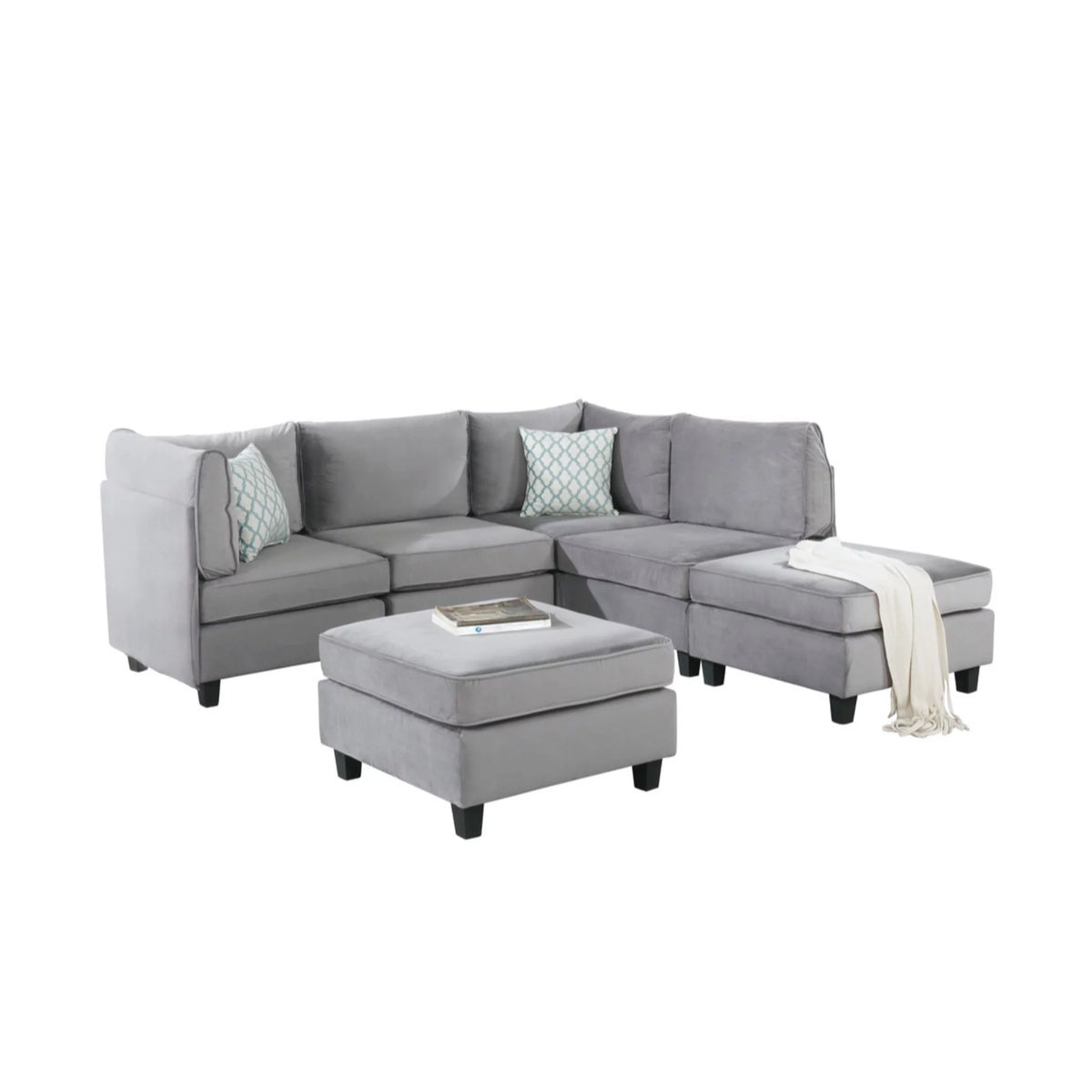 Gray Velvet 6Pc Modular Reversible Sectional Sofa S5137