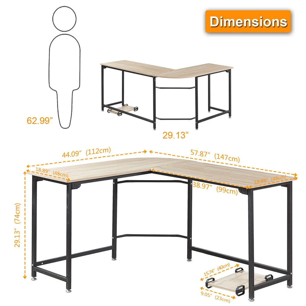 L-shaped Corner Computer Desk Workstation Wood and Metal Large Size Y5475