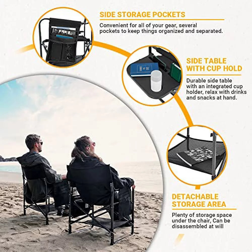 Folding Camping Chair with Side Table and Storage Pockets Black D93582
