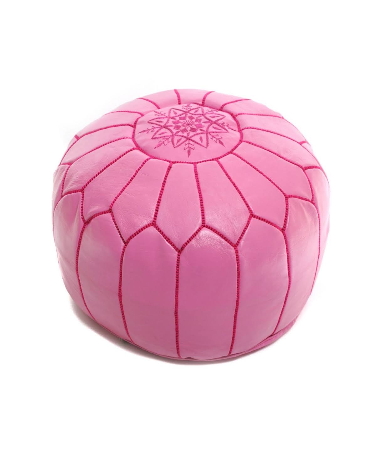 Pink Handmade Moroccan Leather Pouf Ottoman P8652