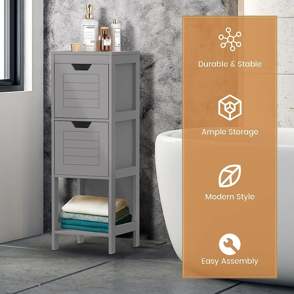Bathroom Storage Cabinet, Freestanding Wooden Side Storage Cabinet with 2 Adjustable Drawers R9213