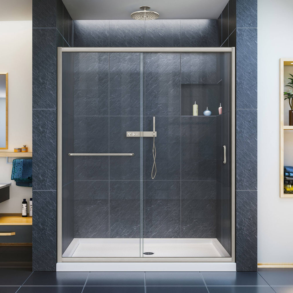 72 in. Semi-Frameless Sliding Shower Door Clear Glass Brushed Nickel F18721