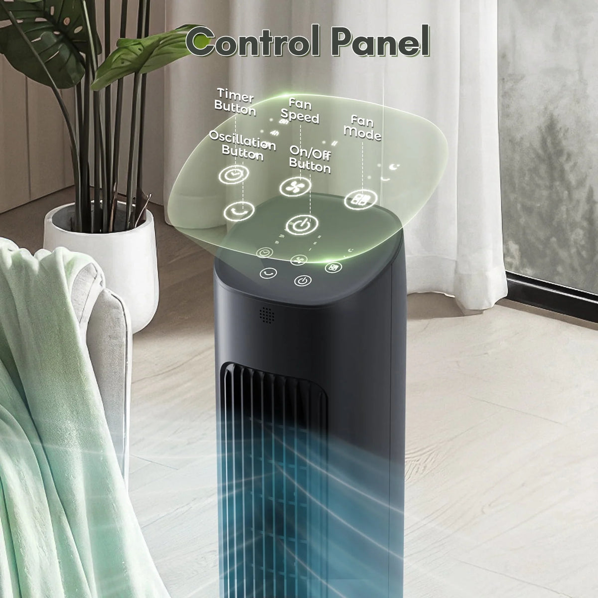 Black 30 Oscillating Tower Fan with 8 Speeds D690039
