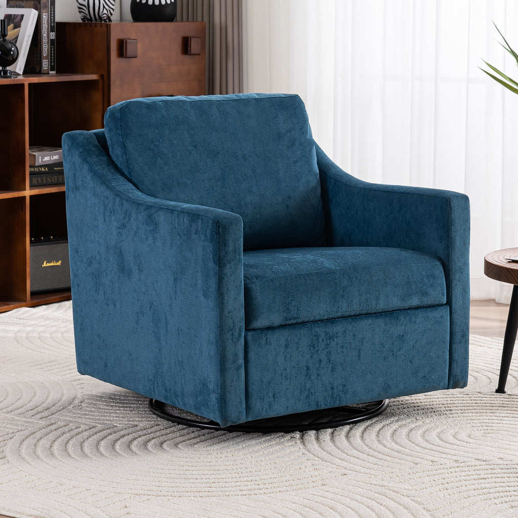 Navy Blue Linen Fabric Swivel Accent Chair E592153