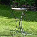 Galvanized Birdbath with Cast Iron Bird Accents U75265