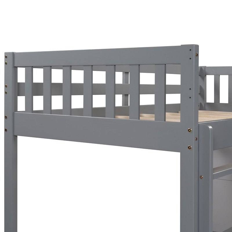 Gray Twin Over Twin Bunk Bed with 4 Drawers & 3 Shelves & Ladder X222707