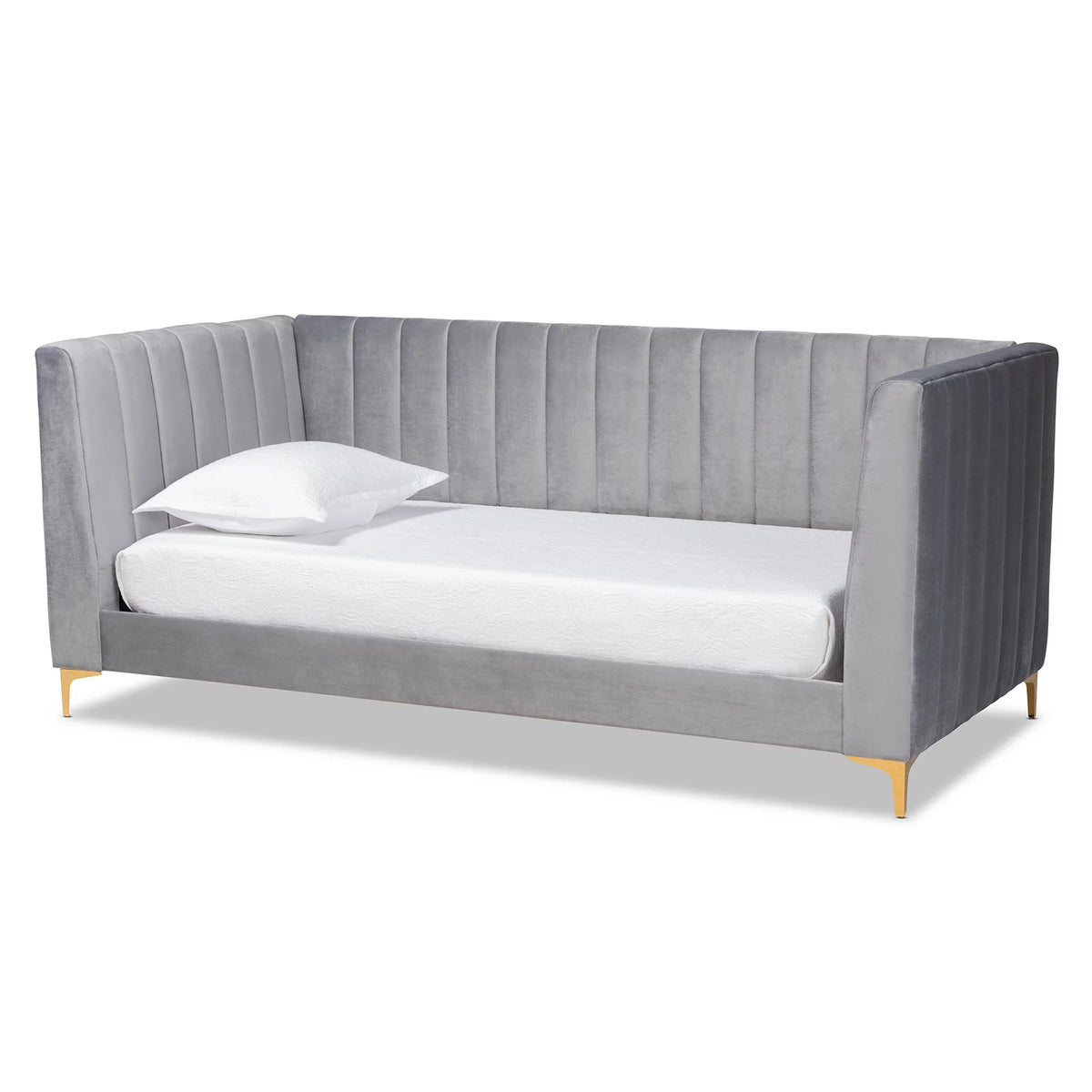 Light Grey Velvet Upholstered Gold Finished Twin Daybed A386779