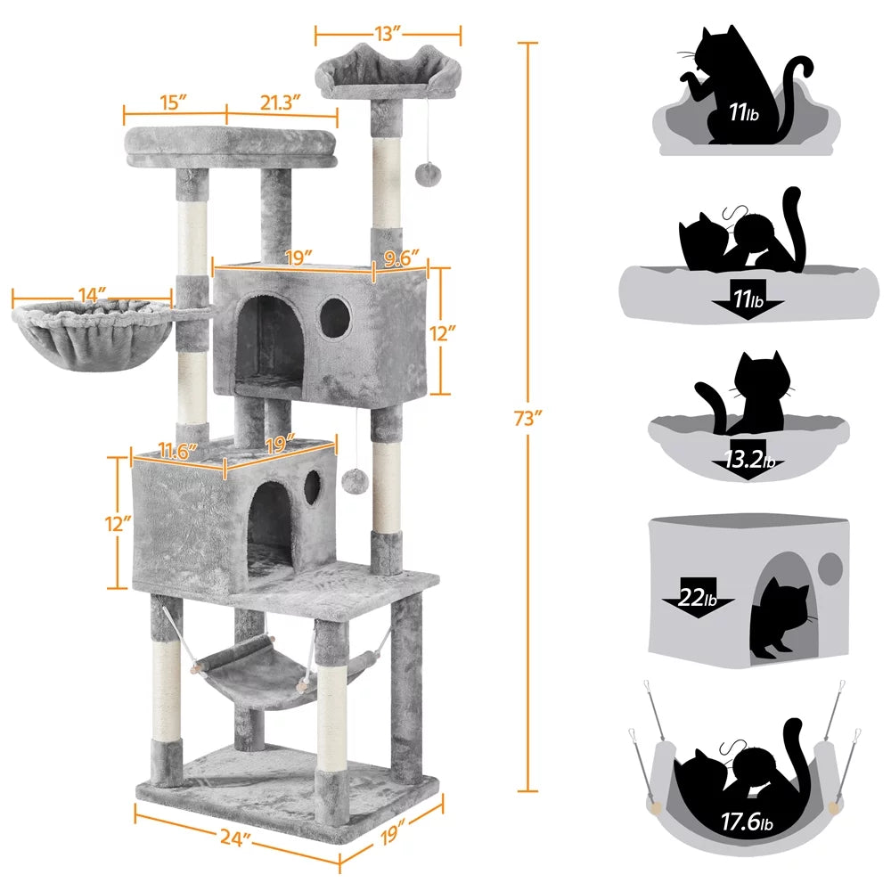 Light Gray Multilevel Cat Tree with 2 Condos O248