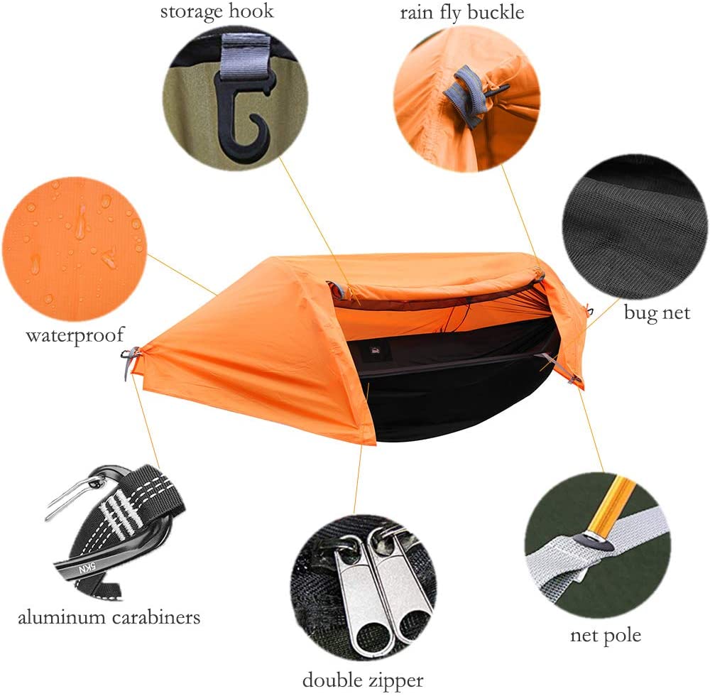 Orange Lightweight Camping Hammock Tent with Mosquito Net and Rainfly U7617