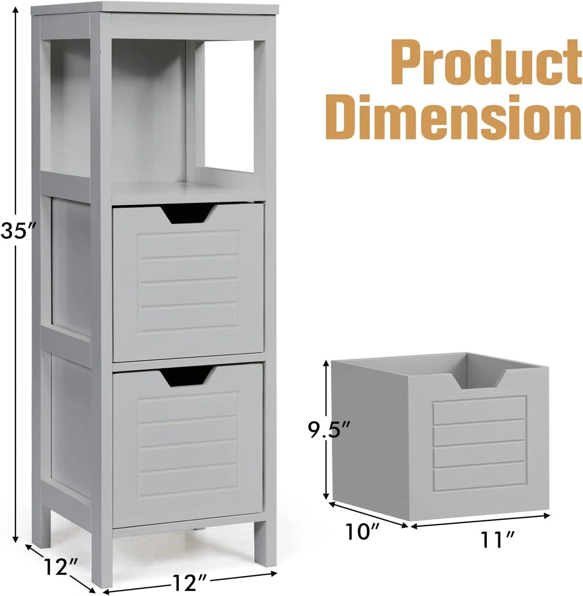 Bathroom Storage Cabinet, Freestanding Wooden Side Storage Cabinet with 2 Adjustable Drawers R9213