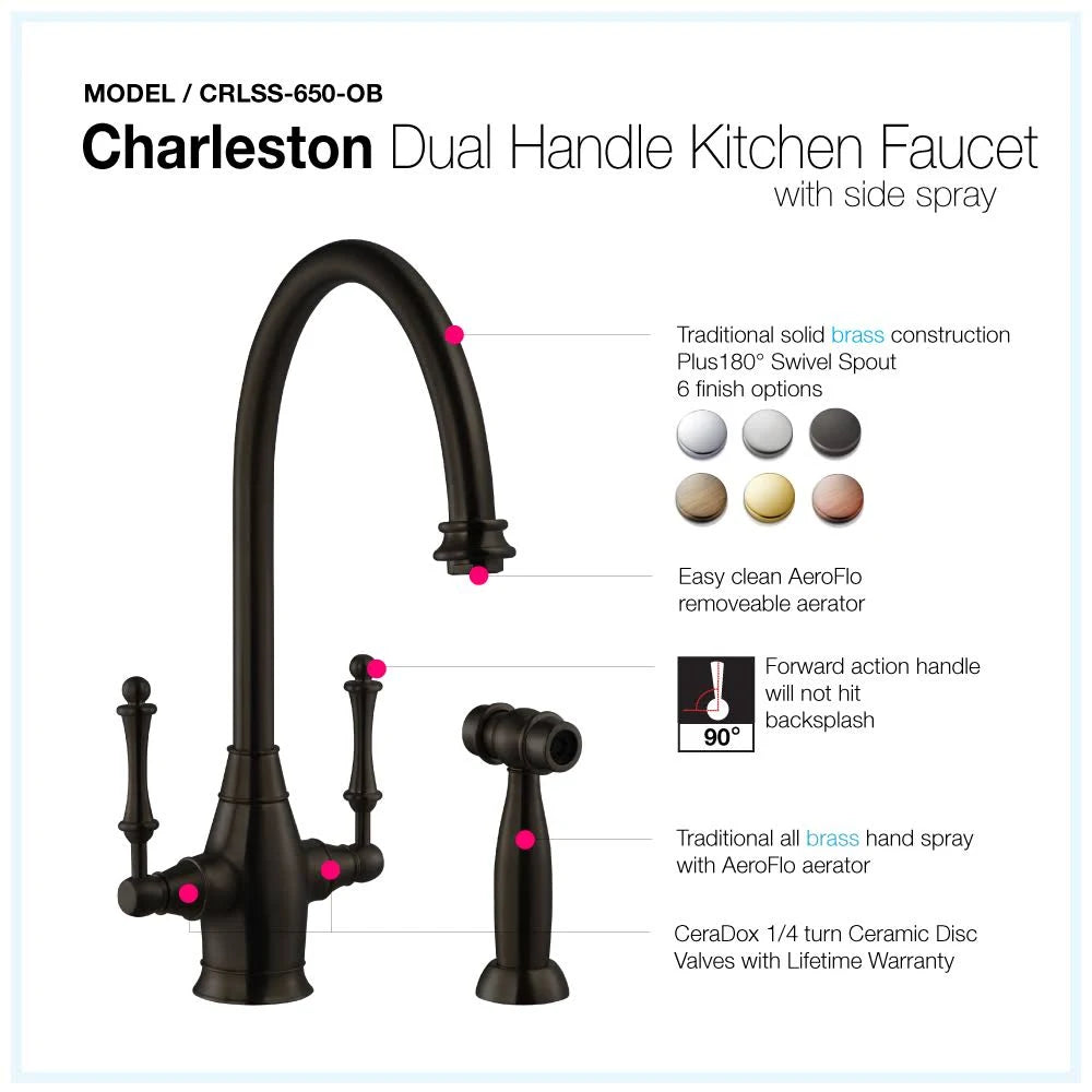 Oil Rubbed Bronze Two Handle Kitchen Faucet with Sidespray F141457