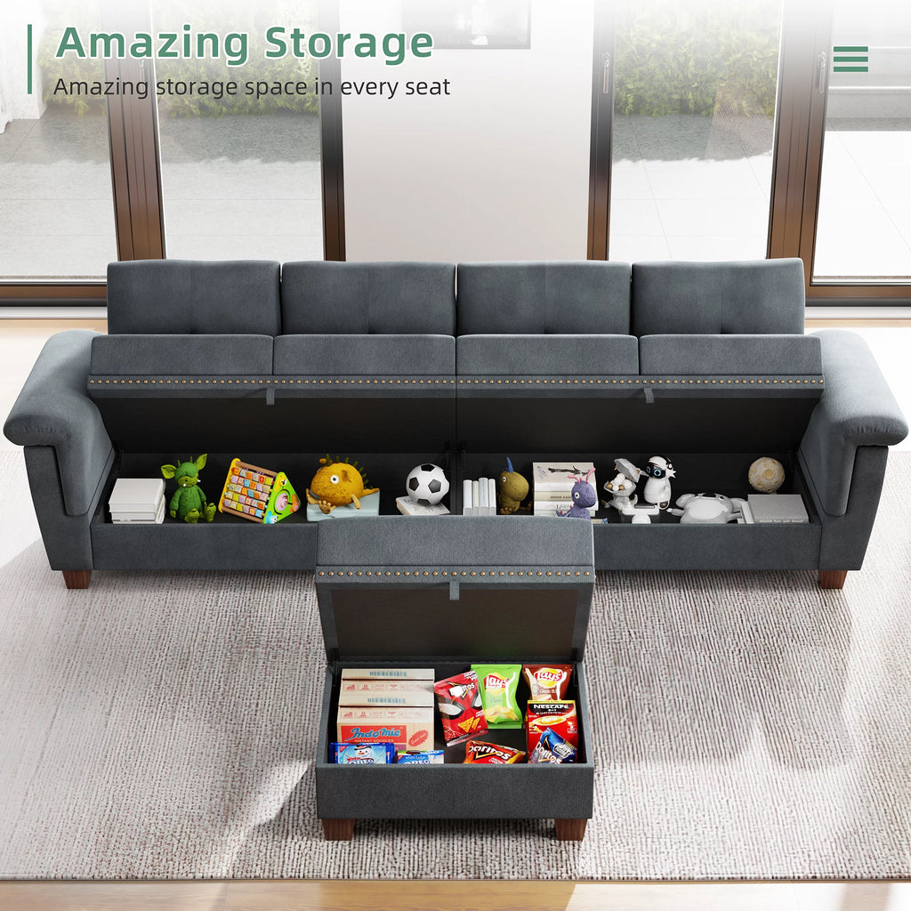 Dark Grey L Shaped Sectional Sofa with Storage Chaise I807607