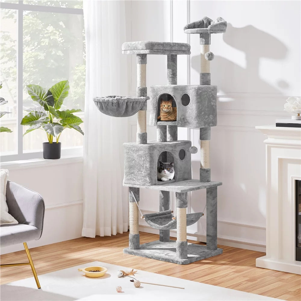 Light Gray Multilevel Cat Tree with 2 Condos O248