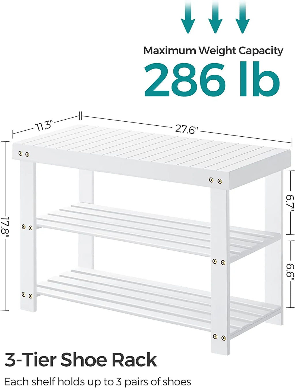 White 3-Tier Bamboo Shoe Rack Bench G220785