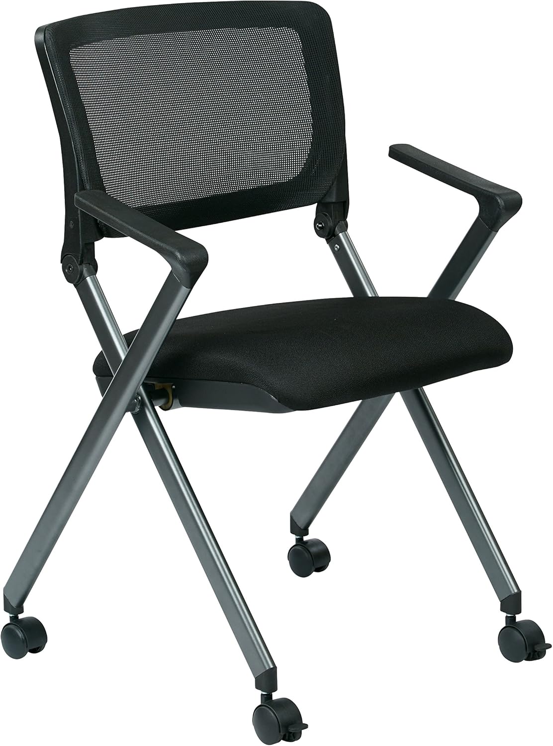 Black Mesh Back Folding Nesting Chair with Padded Fabric Seat and Casters, 2-Pack A189