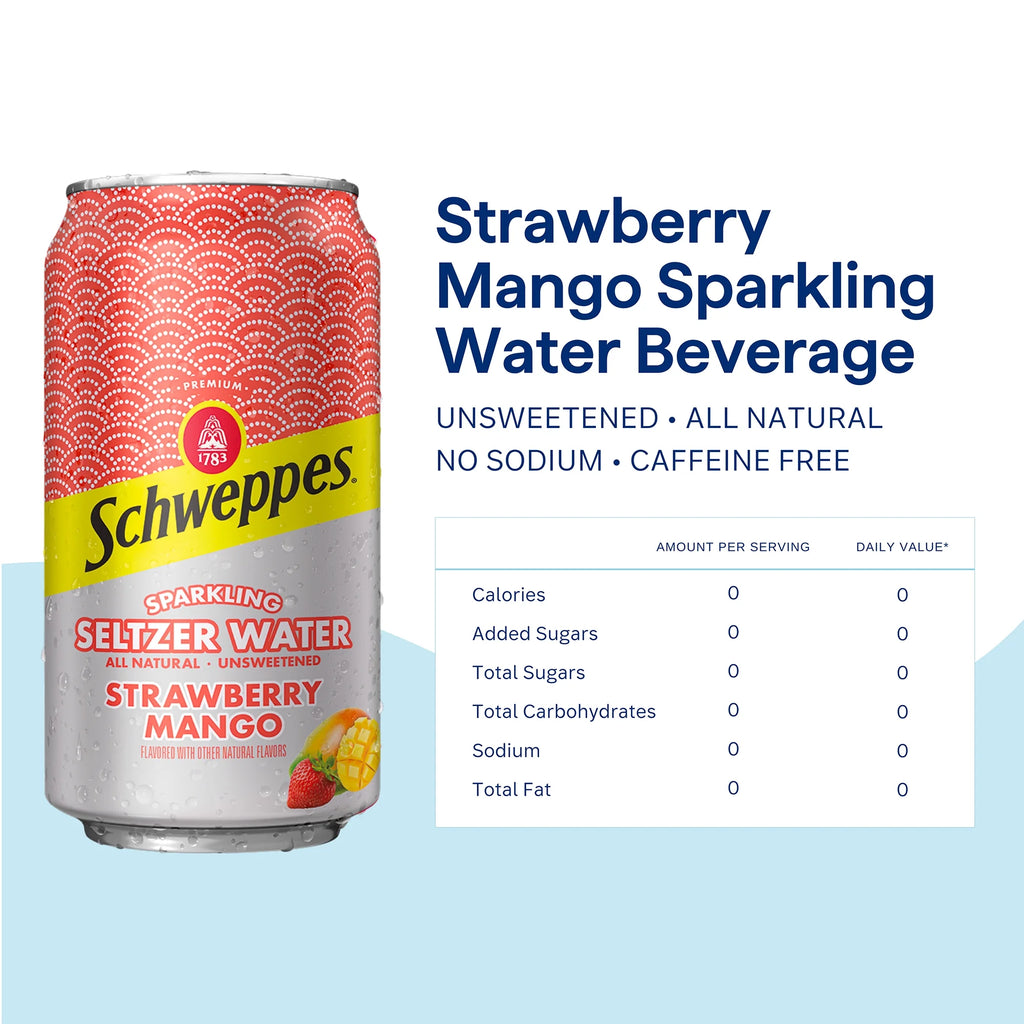 Strawberry Mango Sparkling Seltzer Water, 12 Pack, 12oz Cans W12794