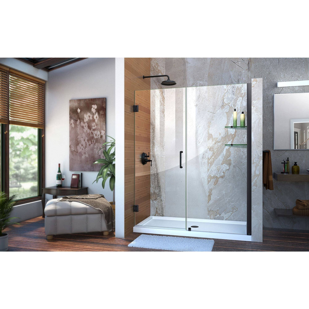 Satin Black Frameless Hinged Shower Door with Shelves W221534