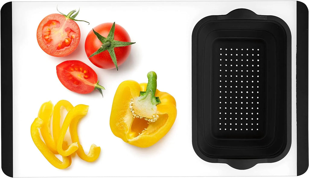 Cutting Board with 2.5 Qt Collapsible Silicone Colander V159