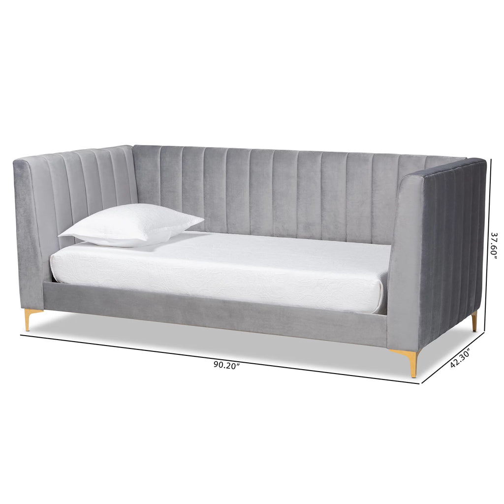 Light Grey Velvet Upholstered Gold Finished Twin Daybed A386779