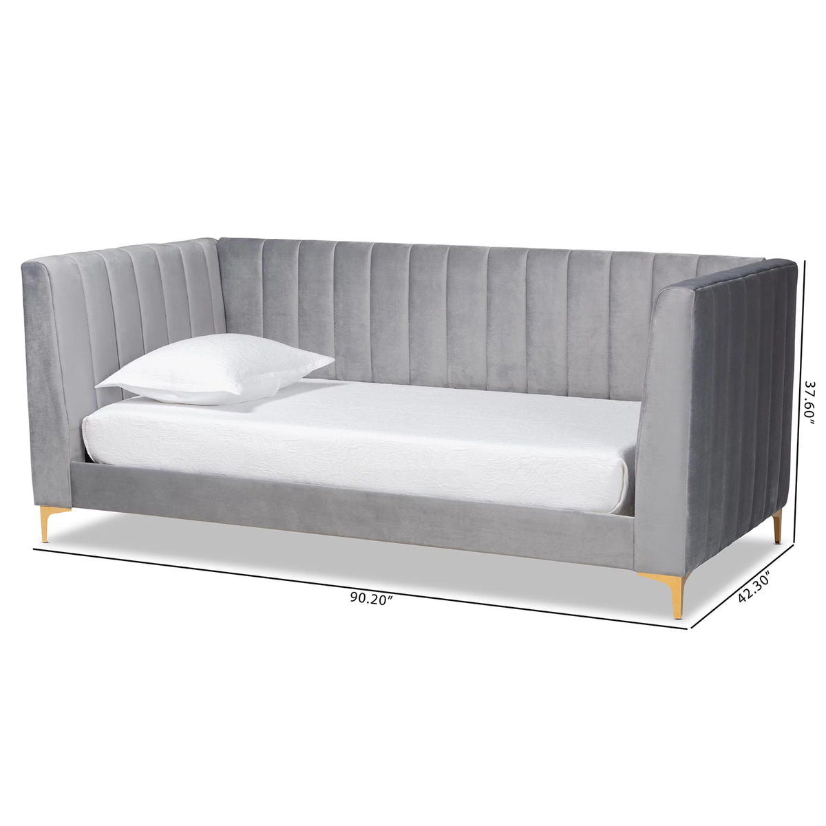 Light Grey Velvet Upholstered Gold Finished Twin Daybed A386779